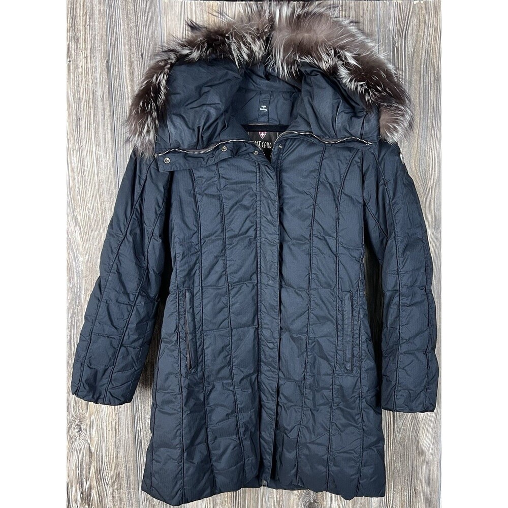 Post Card Jacket Women's‎ Black Quilted Down Fur Trim Puffer Coat Size Small